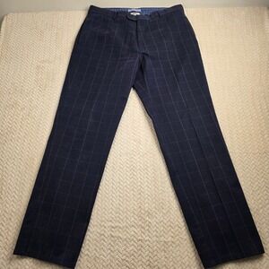 Peter Millar Mens Navy Blue Windowpane Check Cotton Dress Pants Slacks Size 35